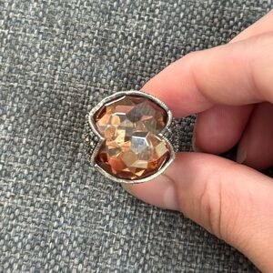 PK 925 Sterling Silver Citrine Marcasite Round Statement Cocktail Ring Sz 6.5